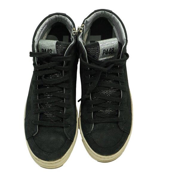 P448 Skate Hi Top Sneaker Black Leather Goth Minimal Streetwear Sneaker Shoe - Picture 8 of 16